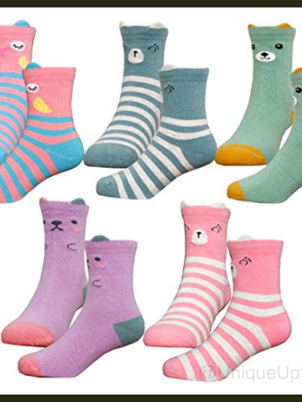 Girls Cotton Crew Socks 5 Pairs Cute Cartoon Animal Low Cut Comfort